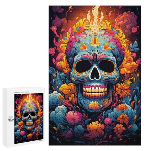 Puzzle für Erwachsene 1000 Teile farbenfrohes psychedelisches Fantasy Totenkopf Puzzle jedes Teil ist einzigartig anspruchsvolles Familienspiel 75 x 50 cm von QSYFNBZL