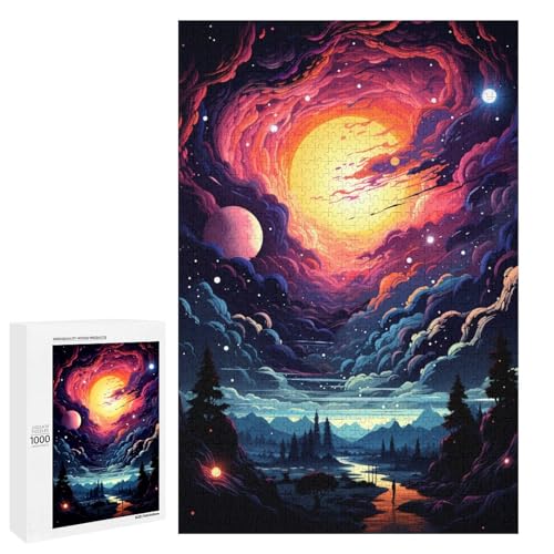 Puzzle für Erwachsene 1000 Teile farbenfrohes psychedelisches Fantasy Weltraumspielzeug intellektuelles Spiel ganze Familie 75 x 50 cm von QSYFNBZL