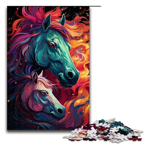 Puzzle für Erwachsene 1000 Teile farbenfrohes psychedelisches Feuerpferd Puzzle Spielspielzeug lustig 75 x 50 cm von QSYFNBZL