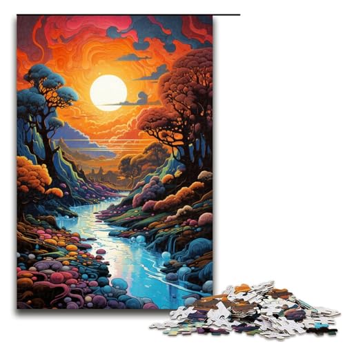 Puzzle für Erwachsene 1000 Teile farbenfrohes psychedelisches Fluss Puzzle Spiele Spielzeug Geschenk geeignet als Schreibtischdekoration 75 x 50 cm von QSYFNBZL