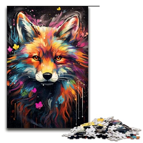 Puzzle für Erwachsene 1000 Teile farbenfrohes psychedelisches Fuchsgemälde lustiges Familienpuzzle tolles Geschenk für Teenager ab 14 Jahren 75 x 50 cm von QSYFNBZL