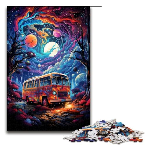 Puzzle für Erwachsene 1000 Teile farbenfrohes psychedelisches Galaxie Bus Spielzeug intellektuelles Spiel ganze Familie 75 x 50 cm von QSYFNBZL