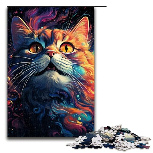 Puzzle für Erwachsene 1000 Teile farbenfrohes psychedelisches Galaxie Katzen Puzzle Geburtstagsgeschenk für Teenager ab 14 Jahren 75 x 50 cm von QSYFNBZL
