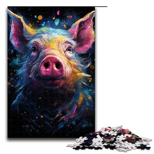 Puzzle für Erwachsene 1000 Teile farbenfrohes psychedelisches Galaxie Schweinemuster zum Zusammenbauen hilft dem Gehirn süchtig machendes Spielzeug zur Förderung der Geduld 75 x 50 cm von QSYFNBZL