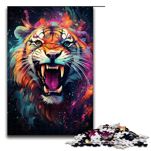Puzzle für Erwachsene 1000 Teile farbenfrohes psychedelisches Galaxie Tiger Puzzle Spiele Spielzeug Geschenk geeignet als Schreibtischdekoration 75 x 50 cm von QSYFNBZL