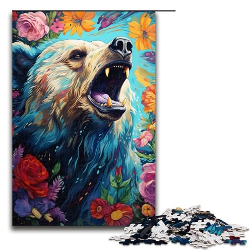 Puzzle für Erwachsene 1000 Teile farbenfrohes psychedelisches Gartenbär Puzzle Spiele Spielzeug Geschenk geeignet als Schreibtischdekoration 75 x 50 cm von QSYFNBZL