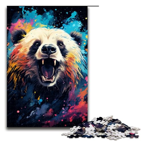 Puzzle für Erwachsene 1000 Teile farbenfrohes psychedelisches Gemälde Panda unmögliches Puzzle Familienspiel Stressabbau schwierige Herausforderung 75 x 50 cm von QSYFNBZL