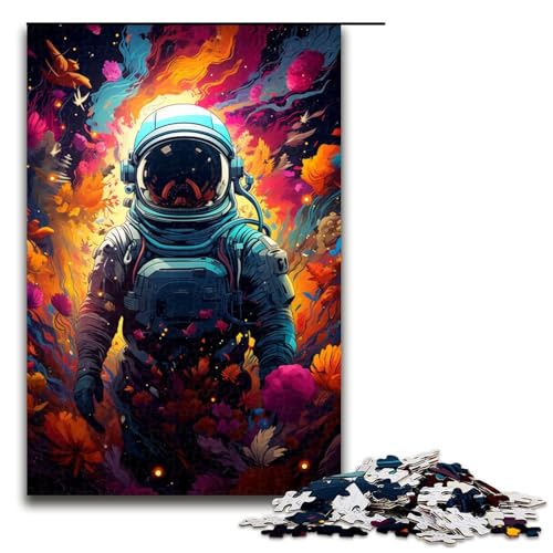 Puzzle für Erwachsene 1000 Teile farbenfrohes psychedelisches Gemälde eines Astronauten Puzzle für Lernspiele Herausforderungsspielzeug einzigartige Heimdekoration und Geschenke 75 x 50 cm von QSYFNBZL