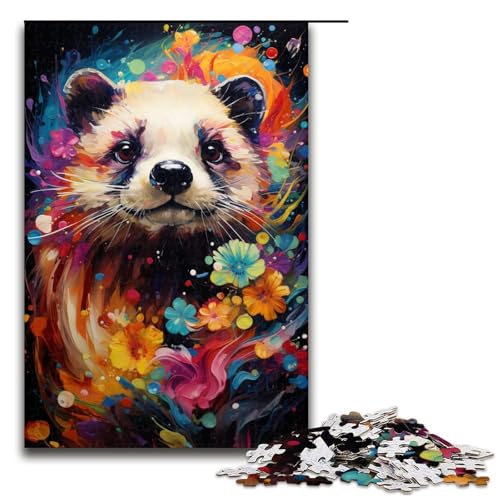 Puzzle für Erwachsene 1000 Teile farbenfrohes psychedelisches Gemälde eines Frettchens unmögliches Puzzle Familienspiel zum Stressabbau schwierige Herausforderung 75 x 50 cm von QSYFNBZL