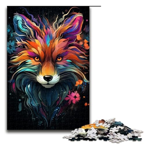 Puzzle für Erwachsene 1000 Teile farbenfrohes psychedelisches Gemälde eines Fuchses lustiges Familienpuzzle tolles Geschenk für Teenager ab 14 Jahren 75 x 50 cm von QSYFNBZL