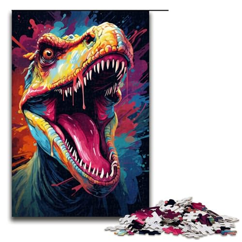 Puzzle für Erwachsene 1000 Teile farbenfrohes psychedelisches Gemälde mit Dinosauriermuster hilft beim Zusammenbauen trainiert das Gehirn Macht süchtig und fördert die Geduld 75 x 50 cm von QSYFNBZL