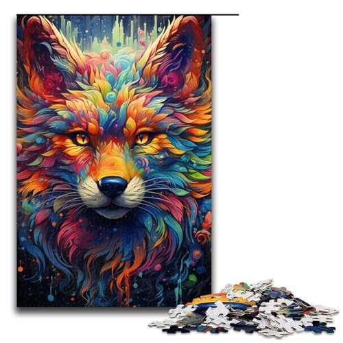 Puzzle für Erwachsene 1000 Teile farbenfrohes psychedelisches Gemälde von Fuchs Tierpuzzles Spiele Spielzeug Geschenk geeignet als Schreibtischdekoration 75 x 50 cm von QSYFNBZL