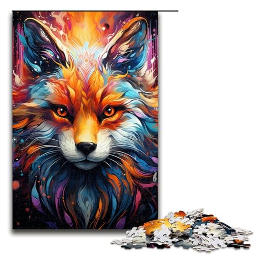 Puzzle für Erwachsene 1000 Teile farbenfrohes psychedelisches Gemälde von Fuchs Tierpuzzles Spiele Spielzeug Geschenk geeignet als Schreibtischdekoration 75 x 50 cm von QSYFNBZL
