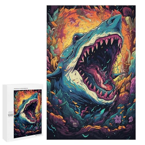 Puzzle für Erwachsene 1000 Teile farbenfrohes psychedelisches Hai Tier Puzzle Geburtstagsgeschenk für Teenager ab 14 Jahren 75 x 50 cm Puzzle für Erwachsene 1000 Teile farbenfrohes psychedelisches Hai Tier Puzzle Geburtstagsgeschenk für Teenager ab 14 Jahren 75 x 50 cm von QSYFNBZL
