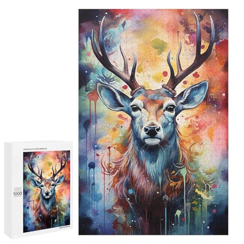 Puzzle für Erwachsene 1000 Teile farbenfrohes psychedelisches Hirschtier DIY Puzzle Spielzeug tolles Teenager ab 14 Jahren 75 x 50 cm Puzzle für Erwachsene 1000 Teile farbenfrohes psychedelisches Hirschtier DIY Puzzle Spielzeug tolles Teenager ab 14 Jahren 75 x 50 cm von QSYFNBZL