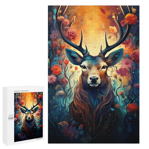 Puzzle für Erwachsene 1000 Teile farbenfrohes psychedelisches Hirschtier Heimdekoration Puzzle Spielzeug Geschenk für die ganze Familie 75 x 50 cm von QSYFNBZL