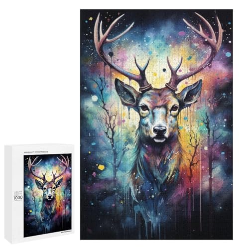 Puzzle für Erwachsene 1000 Teile farbenfrohes psychedelisches Hirschtier Puzzle für Lernspiele Herausforderungsspielzeug einzigartige Heimdekoration und Geschenke 75 x 50 cm Puzzle für Erwachsene 1000 Teile farbenfrohes psychedelisches Hirschtier Puzzle für Lernspiele Herausforderungsspielzeug einzigartige Heimdekoration und Geschenke 75 x 50 cm von QSYFNBZL