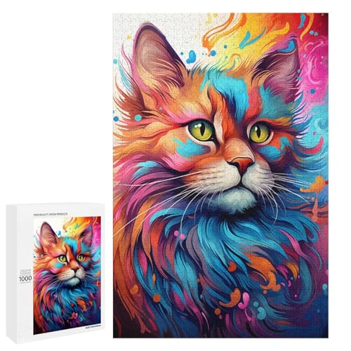 Puzzle für Erwachsene 1000 Teile farbenfrohes psychedelisches Katzenspielzeug intellektuelles Spiel ganze Familie 75 x 50 cm von QSYFNBZL