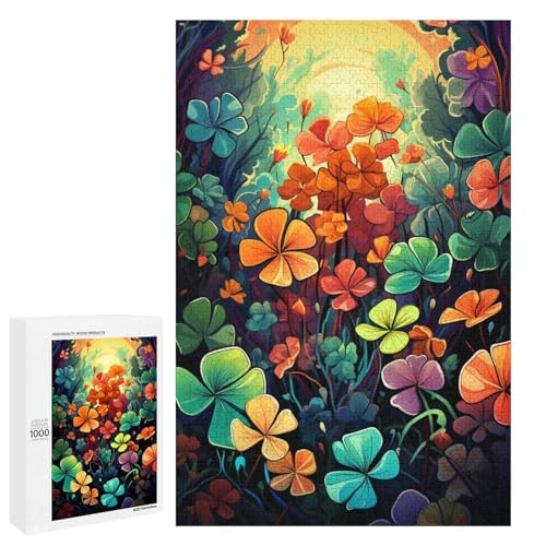 Puzzle für Erwachsene 1000 Teile farbenfrohes psychedelisches Kleeblatt Puzzle Spielspielzeug lustig 75 x 50 cm von QSYFNBZL