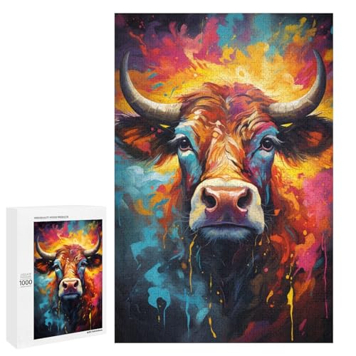 Puzzle für Erwachsene 1000 Teile farbenfrohes psychedelisches Kuhspielzeug intellektuelles Spiel ganze Familie 75 x 50 cm von QSYFNBZL