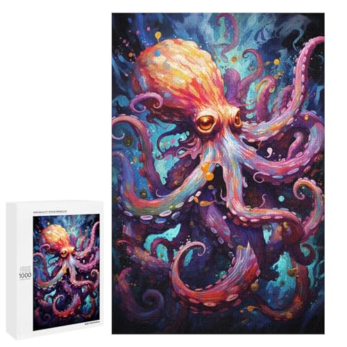Puzzle für Erwachsene 1000 Teile farbenfrohes psychedelisches Kunstgemälde eines Oktopus Puzzle für Erwachsene Holzspiele für die ganze Familie Weihnachts und Geburtstagsgeschenke 75 x 50 cm von QSYFNBZL