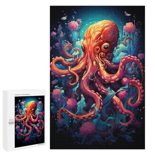 Puzzle für Erwachsene 1000 Teile farbenfrohes psychedelisches Kunstgemälde eines Oktopus Puzzle für Kinder Holzpuzzle dekomprimierendes intellektuelles Lernspielzeug 75 x 50 cm von QSYFNBZL