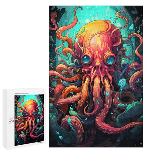 Puzzle für Erwachsene 1000 Teile farbenfrohes psychedelisches Kunstgemälde mit Oktopus Puzzle Spiele Spielzeug Geschenk geeignet als Schreibtischdekoration 75 x 50 cm von QSYFNBZL