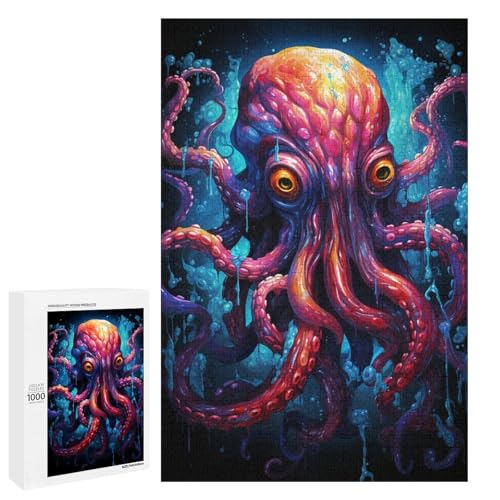 Puzzle für Erwachsene 1000 Teile farbenfrohes psychedelisches Kunstgemälde mit Oktopus Puzzle Spiele Spielzeug Geschenk geeignet als Schreibtischdekoration 75 x 50 cm von QSYFNBZL