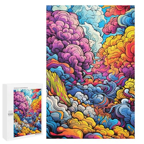 Puzzle für Erwachsene 1000 Teile farbenfrohes psychedelisches Kunstmuster zum Zusammenbauen hilft dem Gehirn süchtig machendes Spielzeug zur Förderung der Geduld 75 x 50 cm von QSYFNBZL