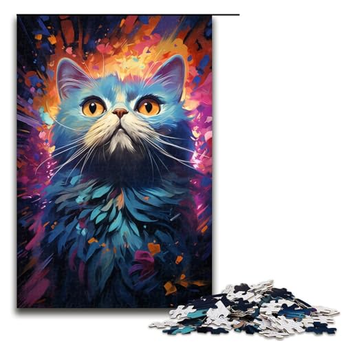 Puzzle für Erwachsene 1000 Teile farbenfrohes psychedelisches Kurzhaarkatzen Gemälde Puzzle Kunstwerk Geburtstagsgeschenk Wandkunst 75 x 50 cm von QSYFNBZL