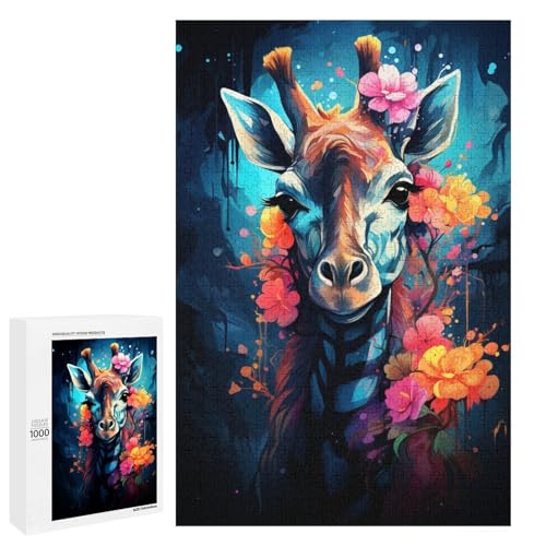 Puzzle für Erwachsene 1000 Teile farbenfrohes psychedelisches Märchen Giraffe Heimdekoration Puzzle Spielzeug Geschenk für die ganze Familie 75 x 50 cm von QSYFNBZL