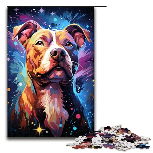 Puzzle für Erwachsene 1000 Teile farbenfrohes psychedelisches Motiv eines schönen Pitbull Hundes Heimdekoration Puzzle Spielzeug Geschenk für die ganze Familie 75 x 50 cm von QSYFNBZL