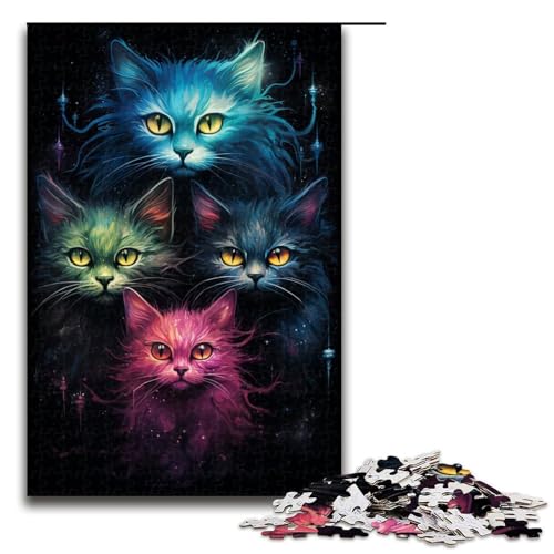 Puzzle für Erwachsene 1000 Teile farbenfrohes psychedelisches Mystery Katzen Puzzle Lernspiele für Zuhause DIY Spielzeug tolles Geschenk für Spiele 75 x 50 cm von QSYFNBZL