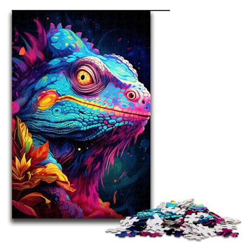 Puzzle für Erwachsene 1000 Teile farbenfrohes psychedelisches Neon Chamäleon Puzzle Lernspiele für Zuhause DIY Spielzeug tolles Geschenk für Spiele 75 x 50 cm von QSYFNBZL