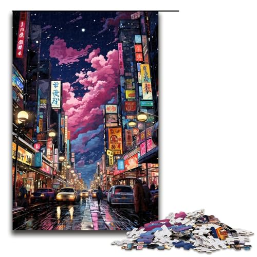 Puzzle für Erwachsene 1000 Teile farbenfrohes psychedelisches Neon Puzzle mit Tokio Stadtmotiv Lernspiele für Zuhause DIY Spielzeug tolles Geschenk für Spiele 75 x 50 cm von QSYFNBZL
