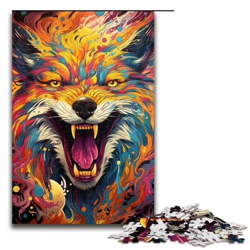 Puzzle für Erwachsene 1000 Teile farbenfrohes psychedelisches Neonwolf Puzzle Lernspiele für Zuhause DIY Spielzeug tolles Geschenk für Spiele 75 x 50 cm von QSYFNBZL