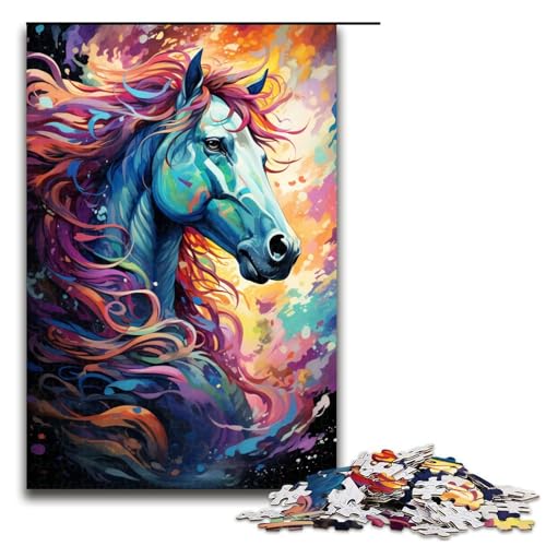 Puzzle für Erwachsene 1000 Teile farbenfrohes psychedelisches Pferdespielzeug intellektuelles Spiel ganze Familie 75 x 50 cm von QSYFNBZL