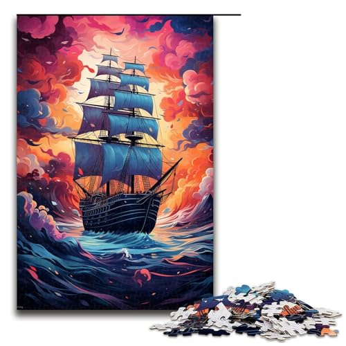 Puzzle für Erwachsene 1000 Teile farbenfrohes psychedelisches Piratenschiff Puzzle Spielspielzeug lustig 75 x 50 cm von QSYFNBZL