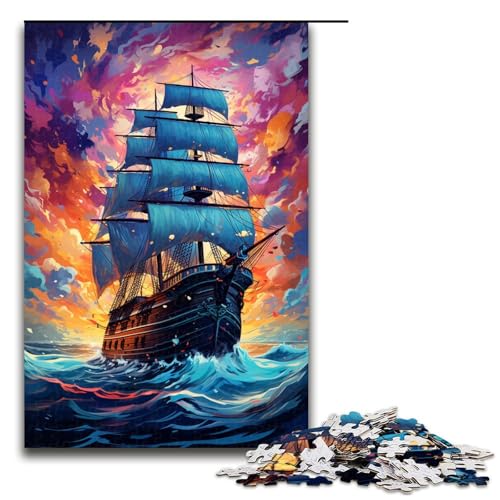 Puzzle für Erwachsene 1000 Teile farbenfrohes psychedelisches Piratenschiff Puzzle jedes Teil ist einzigartig anspruchsvolles Familienspiel 75 x 50 cm von QSYFNBZL