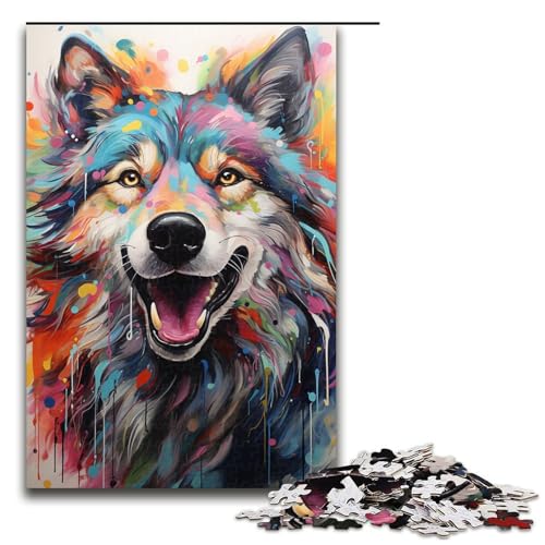 Puzzle für Erwachsene 1000 Teile farbenfrohes psychedelisches Porträt eines Schattenwolfs Heimdekoration Puzzlespielzeug Geschenk für die ganze Familie 75 x 50 cm von QSYFNBZL