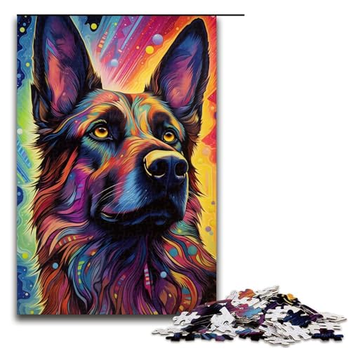 Puzzle für Erwachsene 1000 Teile farbenfrohes psychedelisches Puzzle mit deutschem Schäferhund Lernspiele für Zuhause DIY Spielzeug tolles Geschenk für Spiele 75 x 50 cm von QSYFNBZL