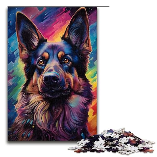 Puzzle für Erwachsene 1000 Teile farbenfrohes psychedelisches Puzzle mit deutschem Schäferhund Lernspiele für Zuhause DIY Spielzeug tolles Geschenk für Spiele 75 x 50 cm von QSYFNBZL