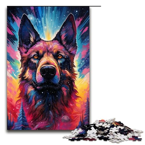 Puzzle für Erwachsene 1000 Teile farbenfrohes psychedelisches Puzzle mit deutschem Schäferhund Lernspiele für Zuhause DIY Spielzeug tolles Geschenk für Spiele 75 x 50 cm von QSYFNBZL
