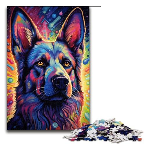 Puzzle für Erwachsene 1000 Teile farbenfrohes psychedelisches Puzzle mit deutschem Schäferhund jedes Teil ist einzigartig anspruchsvolles Familienspiel 75 x 50 cm von QSYFNBZL