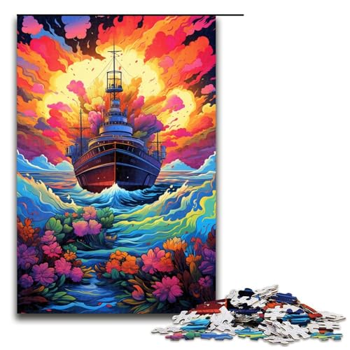Puzzle für Erwachsene 1000 Teile farbenfrohes psychedelisches Retro Schlachtschiff lustiges Familienpuzzle tolles Geschenk für Teenager ab 14 Jahren 75 x 50 cm von QSYFNBZL