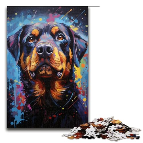 Puzzle für Erwachsene 1000 Teile farbenfrohes psychedelisches Rottweiler Puzzle für die ganze Familie tolles Geschenk für Teenager ab 14 Jahren 75 x 50 cm von QSYFNBZL