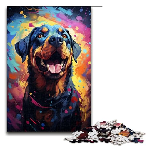 Puzzle für Erwachsene 1000 Teile farbenfrohes psychedelisches Rottweiler Puzzle jedes Teil ist einzigartig anspruchsvolles Familienspaßspiel 75 x 50 cm von QSYFNBZL