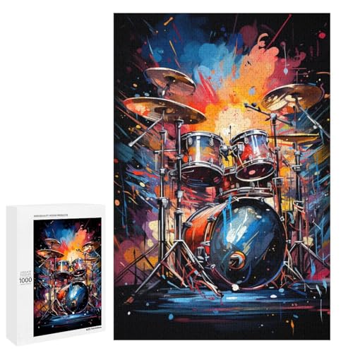 Puzzle für Erwachsene 1000 Teile farbenfrohes psychedelisches Schlagzeug Puzzle Spielspielzeug lustig 75 x 50 cm von QSYFNBZL