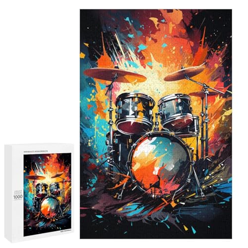 Puzzle für Erwachsene 1000 Teile farbenfrohes psychedelisches Schlagzeug Puzzle Spielspielzeug lustig 75 x 50 cm von QSYFNBZL