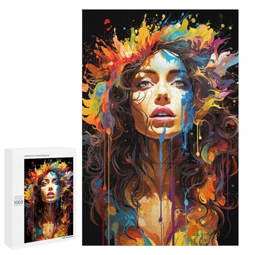 Puzzle für Erwachsene 1000 Teile farbenfrohes psychedelisches Schönheitsmädchen Puzzle jedes Teil ist einzigartig anspruchsvolles Familienspaßspiel 75 x 50 cm von QSYFNBZL